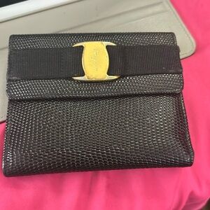 Sold! Salvatore Ferragamo Vara Bow Wallet In Lizard With Gancini Gold Medallion